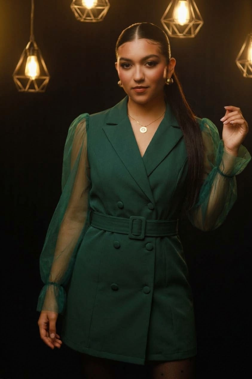 Double Breasted Belted Blazer Dress