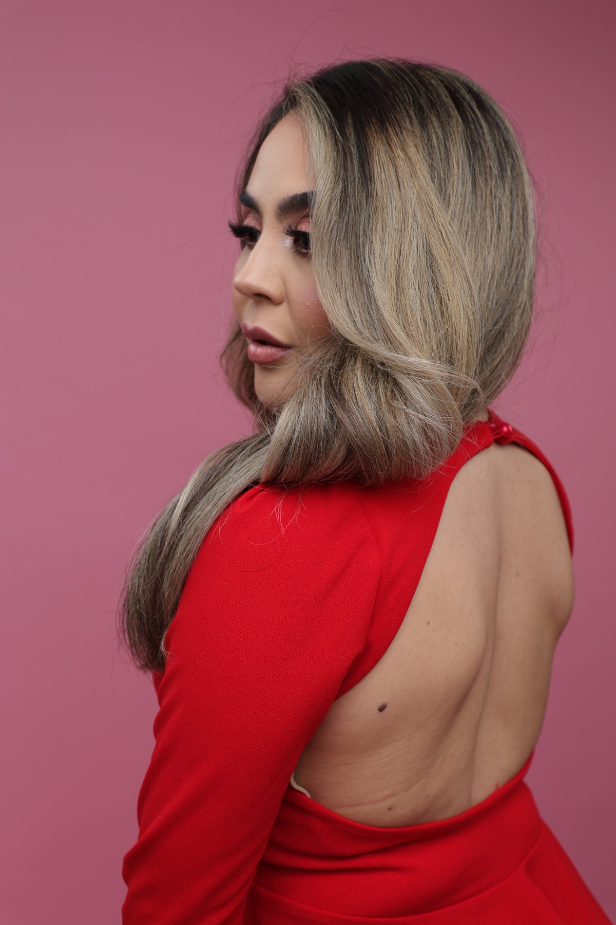 Classy, Open back, Long sleeve, Mini, Red Skater Dress