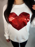 White, Glitter Valentine Heart Shaped Graphic Sweatshirt