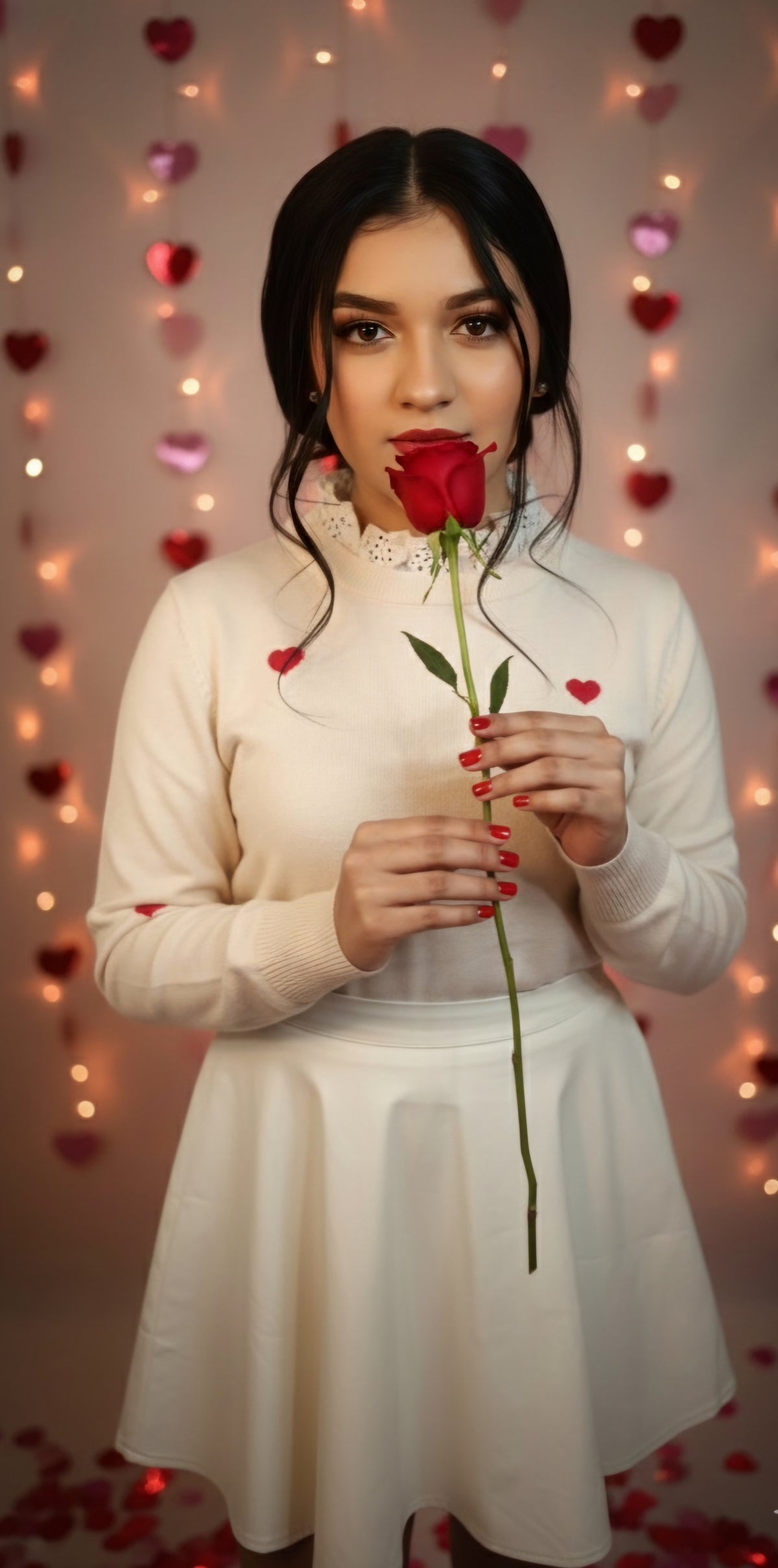 Embroidered Heart Shaped Long Sleeve Sweater