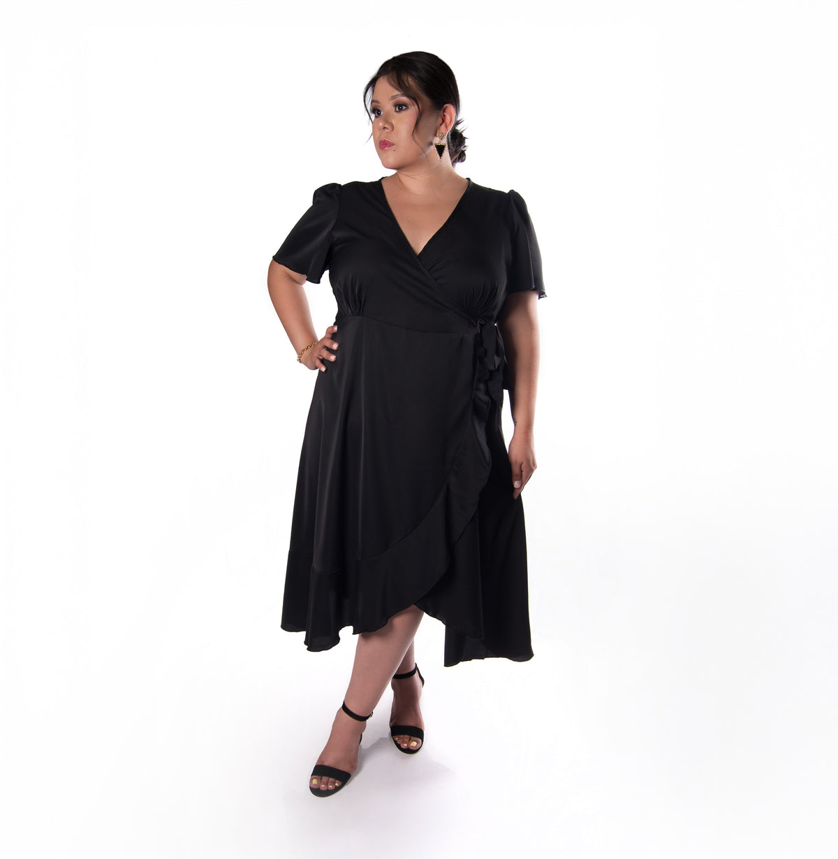 Plus Size Elegant Slit Tie Slim Fit Dress