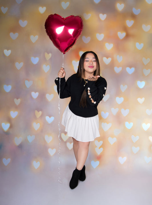 Pearl Heart Cut-Out Sweater