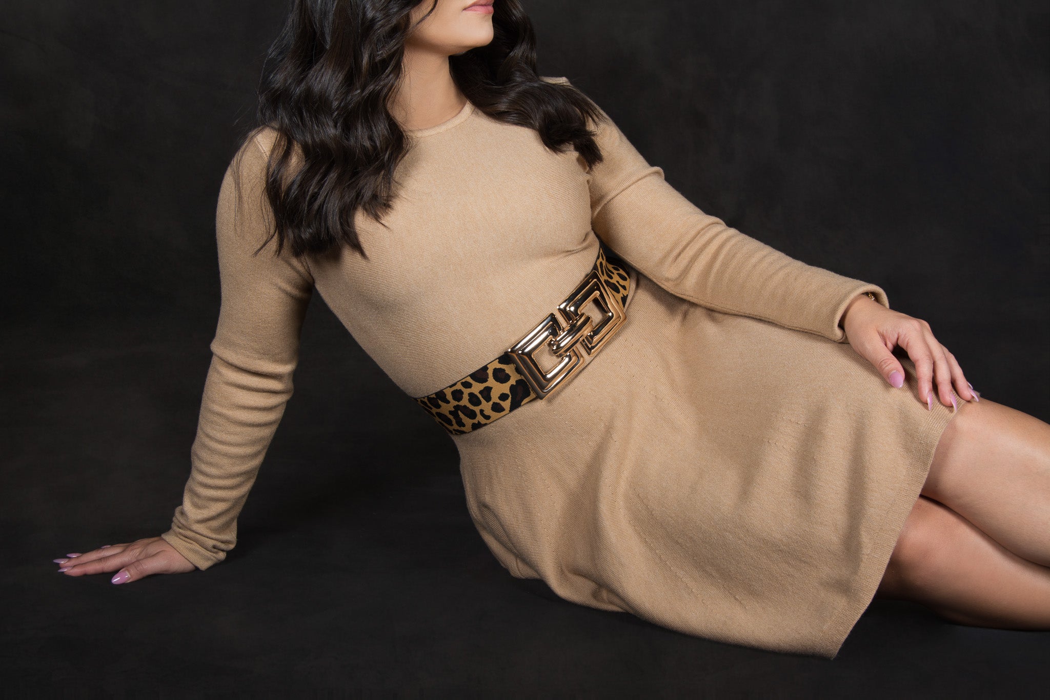 Solid khaki knit pleated dress