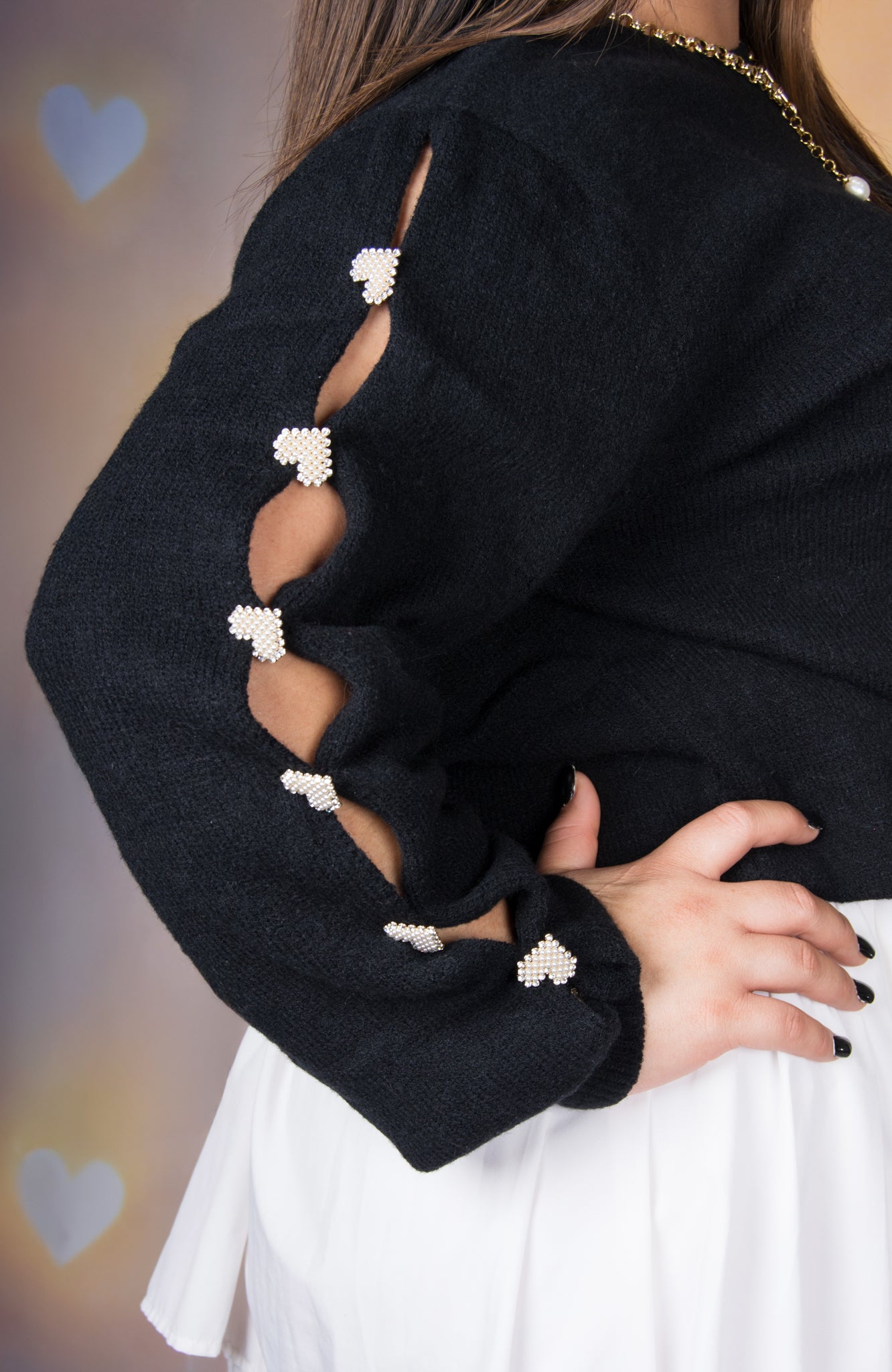 Pearl Heart Cut-Out Sweater
